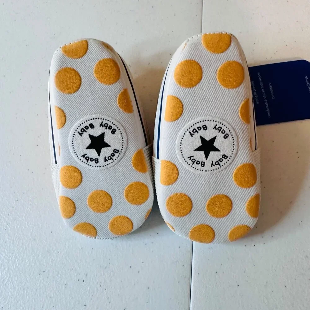 Baby High Top Sneakers Shoes Orange Canvas Sneakers Baby Size 1 Polka Dot Sole
